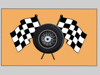 Car Tire and Racing Flags