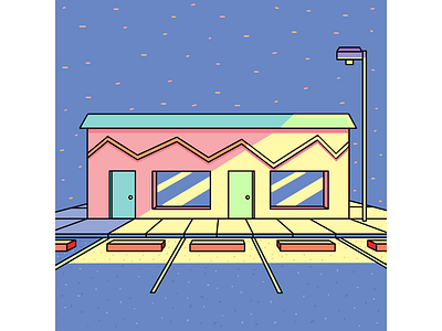 Motel at dusk bright cartoon digital flat illustration illustrator landscape vector