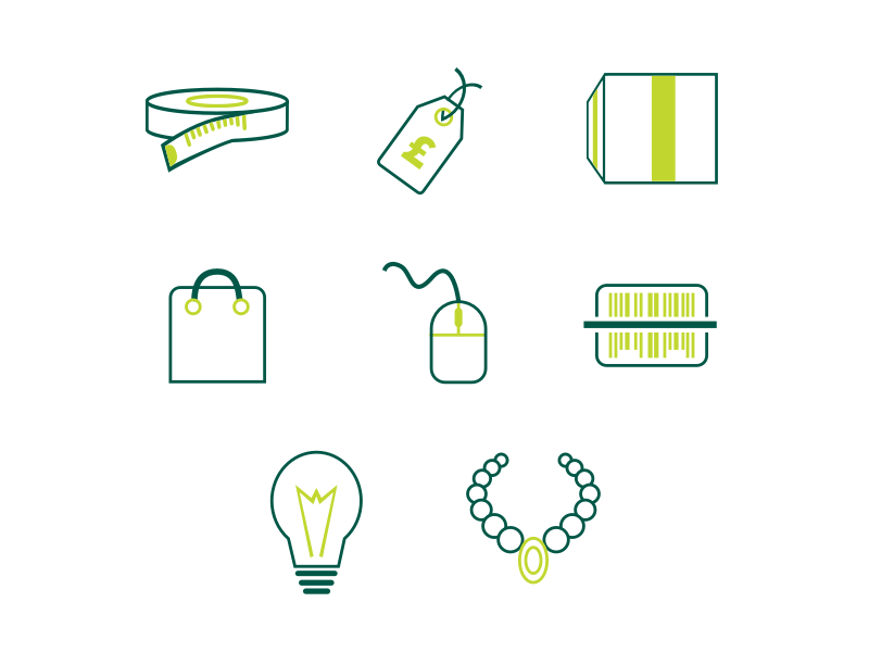 Retail Icon set price tag tape measure accessories ideas barcode mouse basket checkout stock design icon retail