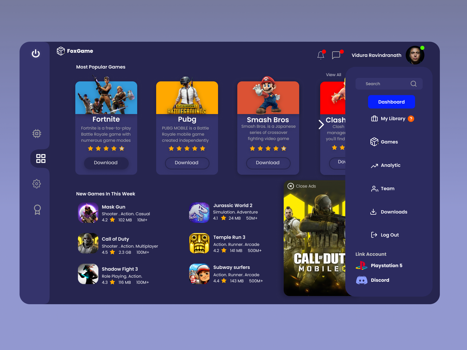 Video Game distribution service App by UI Doodle on Dribbble