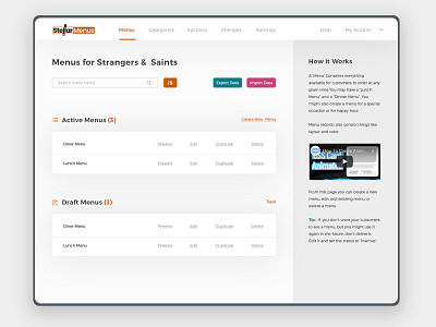 Stellar Menus Online Order Dashboard