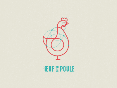 L'Œuf ou la Poule - Logo construct chicken cock egg green hen logo making of red rooster science show