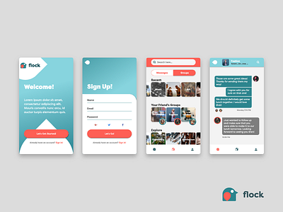 Flock Social app branding color design flat logo social ui vector
