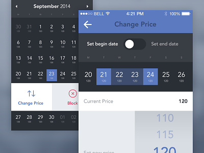 Booking App - Change Price app booking calendar date flat ios7 iphone set ui