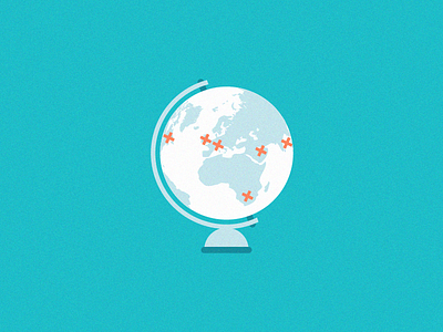 Client Locations blue flat globe illustration location noise orange white