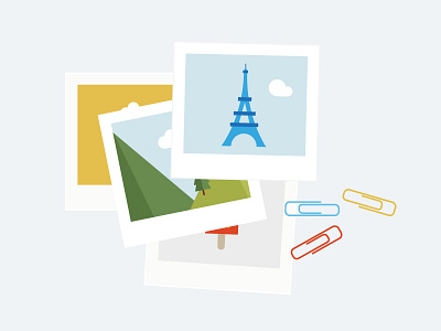 Holiday Snaps blue cloud eiffel tower flat forest holiday ice lolly illustration paperclips paris polaroid summer