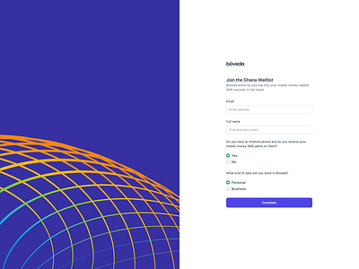Boveda Waitlist sign up ui waitlist web design