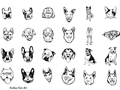 Black and White pets portrait line art