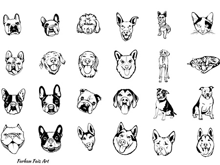 Black and White pets portrait line art by Farhan on Dribbble