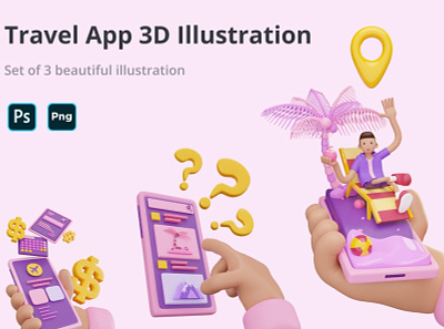 Travel App 3D Illustration 3d 3d animation 3d app 3d art 3d character 3d illustration agency airplane app concept conceptual flat illustration island page travel vacation vector web