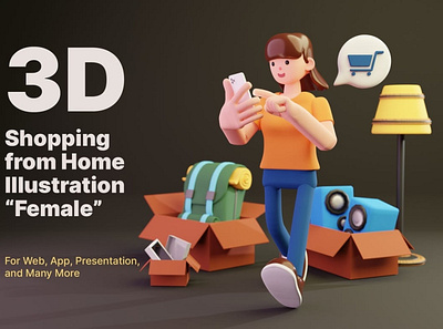 3D Shopping from Home 3d animation 3d art 3d character 3d illustration agency app bill buy concept conceptual flat girl home illustration online page pay shopping vector web