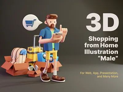 3D Shopping from Home 3d animation 3d art 3d character 3d illustration agency app bill concept conceptual flat girl illustration male online page pay set shopping vector web