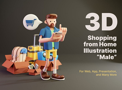 3D Shopping from Home 3d animation 3d art 3d character 3d illustration agency app bill concept conceptual flat girl illustration male online page pay set shopping vector web