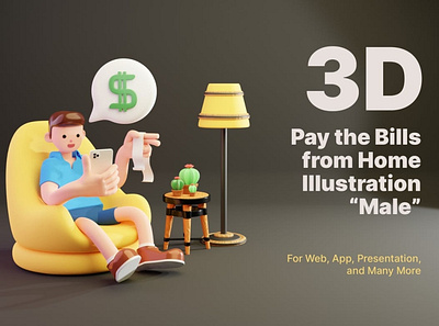 3D Pay the Bill from Home 3d animation 3d art 3d character 3d illustration agency app bill concept conceptual flat girl illustration male online page pay set shopping vector web