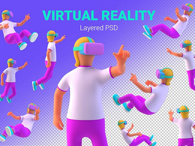 VR Girl in Virtual Reality PSD 3D illustration