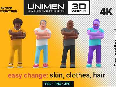 3D Man Casual standing Closed Arms on Chest