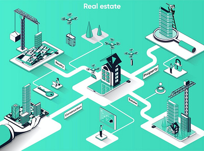 Real Estate 3D Isometric Web Banner 3d animation 3d art 3d character 3d illustration agency app concept conceptual flat illustration isometric isometric design landing landing page page process strategy technology vector web