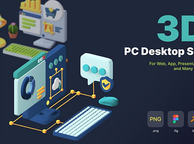 3D Isometric PC Desktop Set 3d animation 3d art 3d character 3d illustration agency app concept conceptual flat illustration isometric isometric design landing landing page page process strategy technology vector web