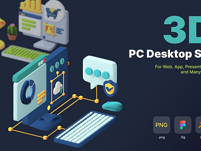 3D Isometric PC Desktop Set