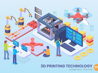 Isometric 3D Printing Technology Vector Concept 3d animation 3d art 3d character 3d illustration agency app concept conceptual flat illustration isometric isometric design landing landing page page process strategy technology vector web