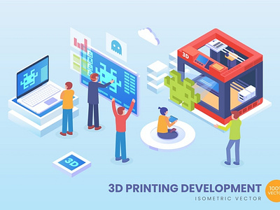 Isometric 3D Printing Development Vector Concept