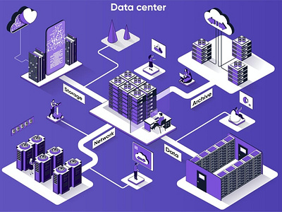 Cloud Data Center 3D Isometric Web Banner