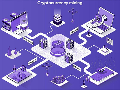 Cryptocurrency Mining 3D Isometric Web Banner