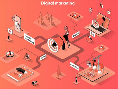 Digital Marketing 3D Isometric Web Banner