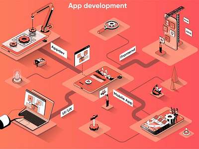 App Development 3D Isometric Web Banner