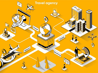 Travel Agency 3D Isometric Web Banner