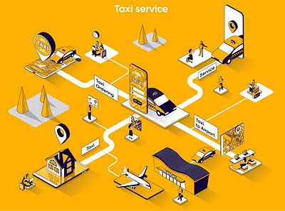 Taxi Service 3D Isometric Web Banner 3d animation 3d art 3d character 3d illustration agency app concept conceptual flat illustration isometric isometric design landing landing page page process strategy technology vector web