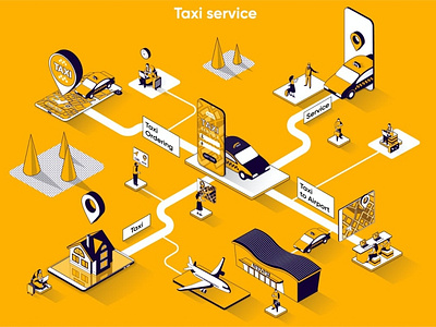 Taxi Service 3D Isometric Web Banner