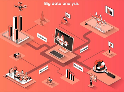 Big Data Analysis 3D Isometric Web Banner 3d animation 3d art 3d character 3d illustration agency app concept conceptual flat illustration isometric isometric design landing landing page page process strategy technology vector web