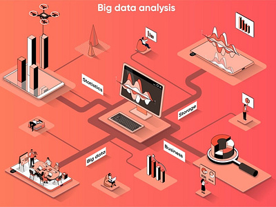 Big Data Analysis 3D Isometric Web Banner