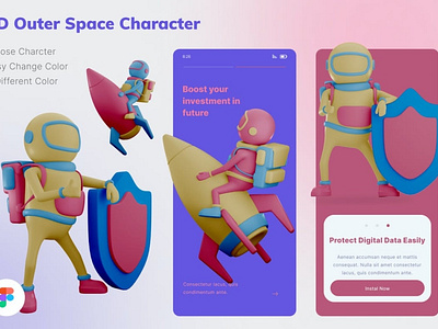 Shield Rocket Character Illustration 3D