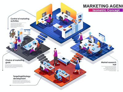 Marketing Agency Interior 3D Isometric Concept