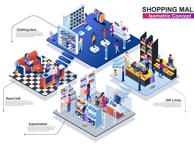 Shopping Mall Interior 3D Isometric Concept All items/Graphics/I