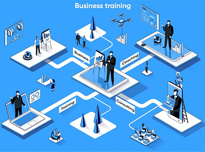 Business Training 3D Isometric Web Banner 3d animation 3d art 3d character 3d illustration agency app business concept conceptual development flat illustration landing landing page page process technology vector web website