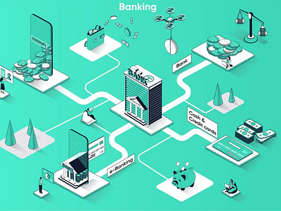 Banking Services 3D Isometric Web Banner