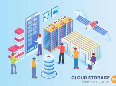 Isometric Cloud Storage Technology Vector Concept 3d 3d animation 3d art 3d character 3d illustration animation app banner banners branding design graphic design illustration isometric landing page landing pages logo motion graphics page ui