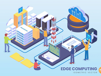 Isometric Edge Computing Vector Concept