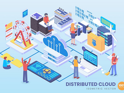 Isometric Distributed Cloud Technology Vector