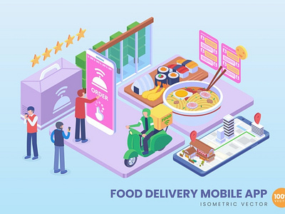 Isometric Food Delivery Mobile App Concept