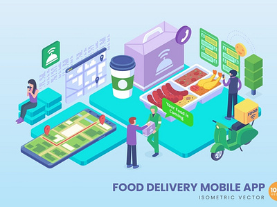 Isometric Food Delivery Mobile App Concept