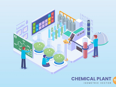 Isometric Chemical Plant Concept Illustration