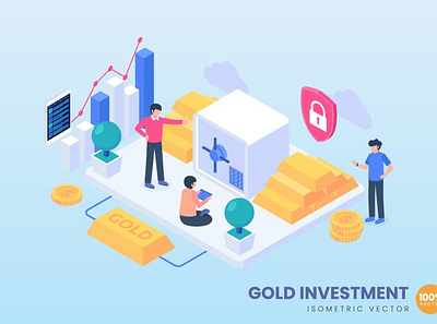 Gold Investment Concept Illustration 3d 3d animation 3d art 3d character 3d illustration animation app banner banners branding concept design graphic design illustration isometric landing page logo motion graphics page ui