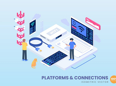 Platforms & Connections Concept Illustration 3d 3d animation 3d art 3d character 3d illustration animation app branding concept design development graphic design illustration isometric landing page logo motion graphics page pages ui