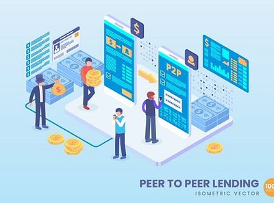 Isometric Peer to Peer Lending Concept 3d 3d animation 3d art 3d character 3d illustration app banner banners coneptual flat isometric isometric design landing landing page process strategy technogoly web web banner website banner