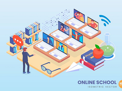 Isometric Online School Concept