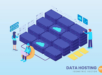 Isometric Data Hosting Concept 3d 3d animation 3d art 3d character 3d illustration banner banners concept flat illustration isometric isometric design landing landing page process strategy technology web web banner website